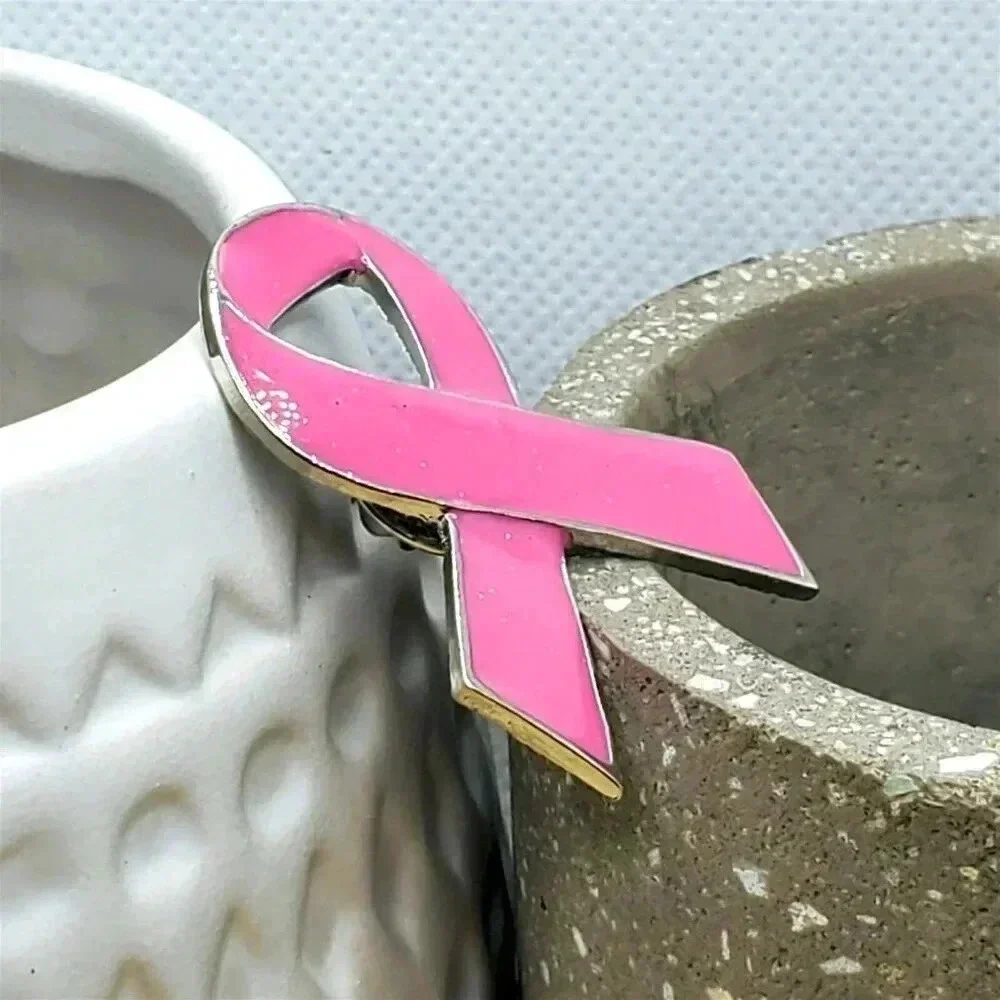 Breast Cancer Awareness Pink Ribbon Large Enamel Lapel Pin Brooch
